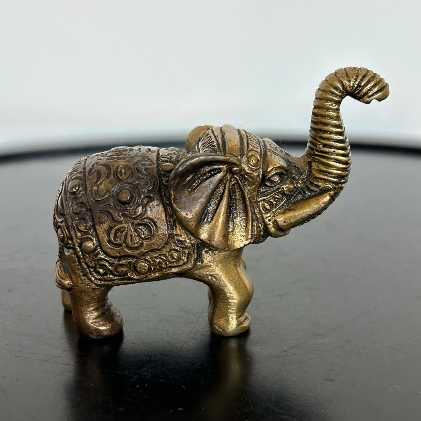 Vintage Ornate Brass Mini Elephant Figurine  - 2.5"