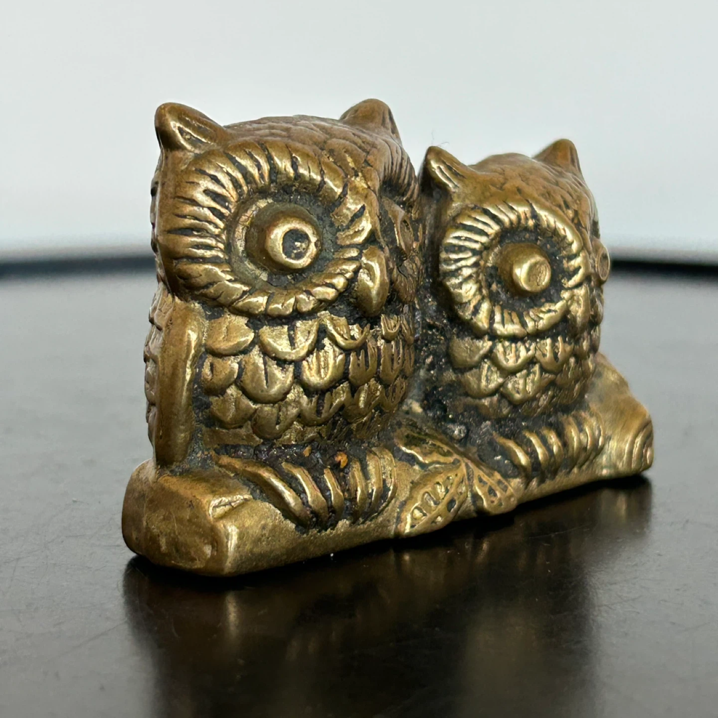 Vintage Brass Two Mini Owls  Figurine - MCM - 2" Tall - photo 3