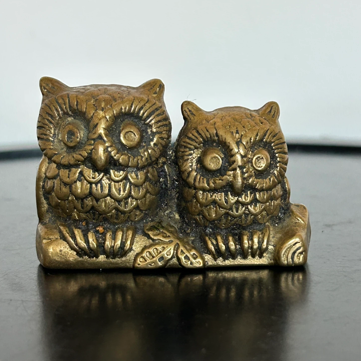 Vintage Brass Two Mini Owls  Figurine - MCM - 2" Tall