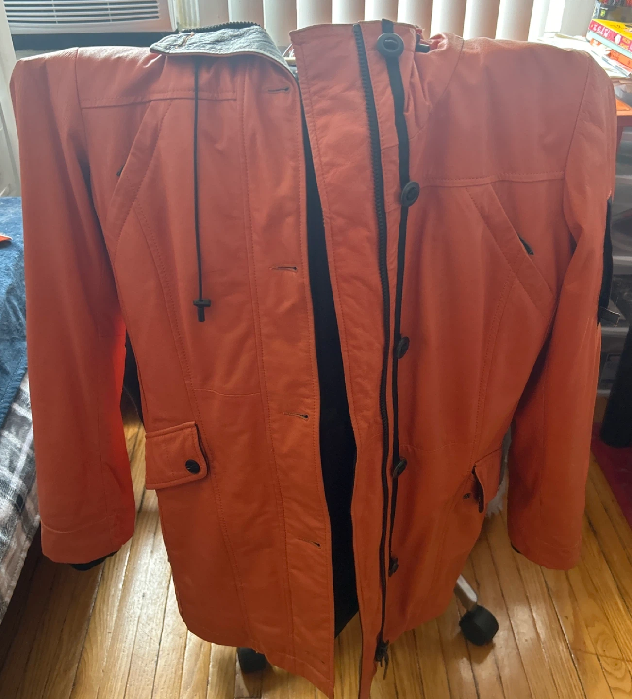 Orange leather coat