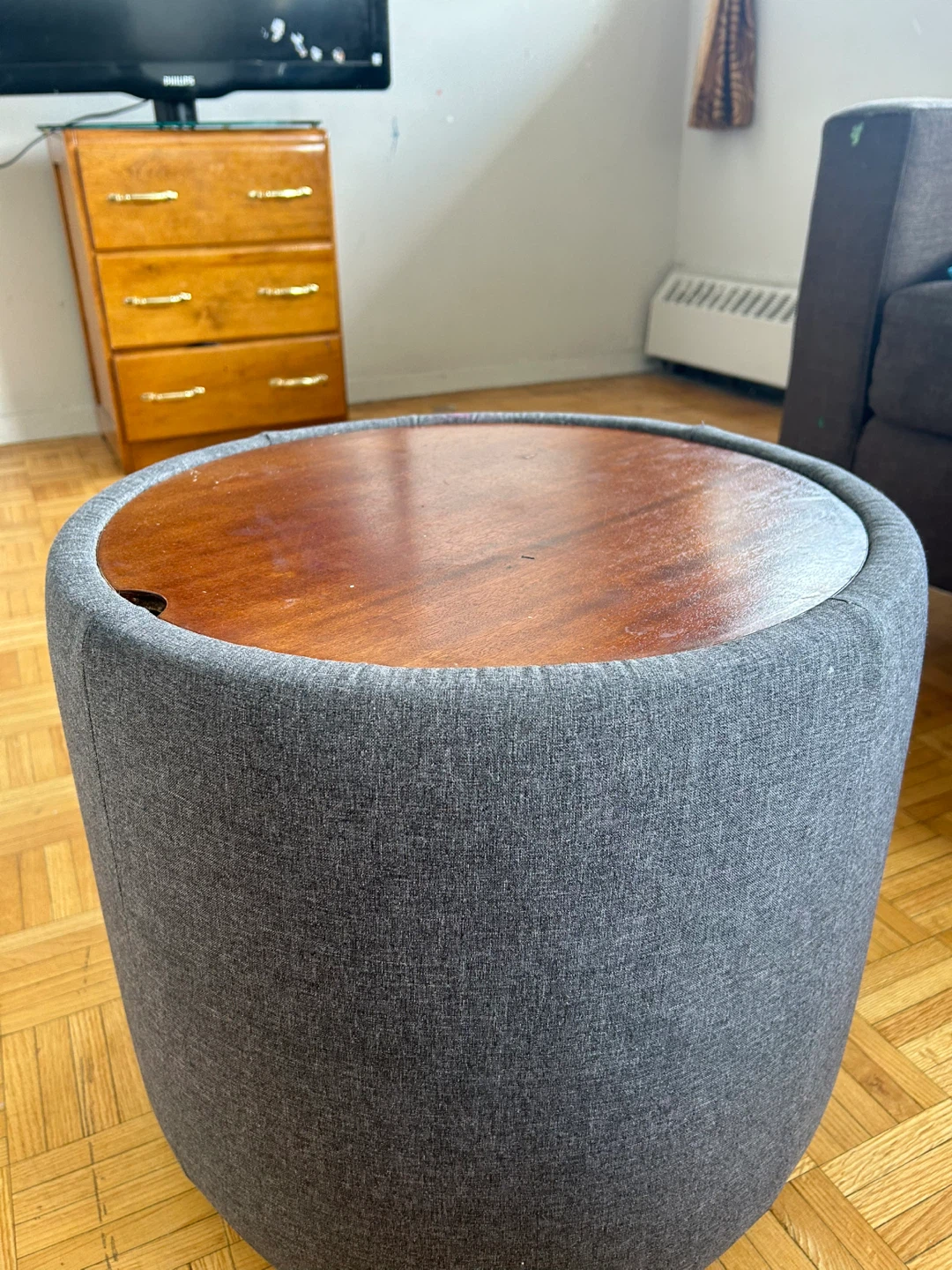 Round Storage Ottoman with Wood Lid - photo 2