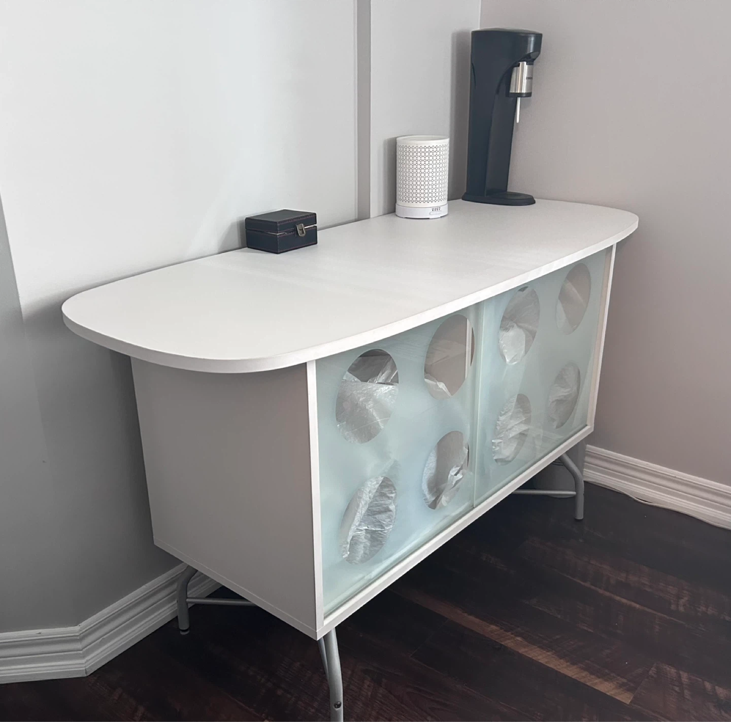White Sideboard Cabinet with Frosted Glass Doors