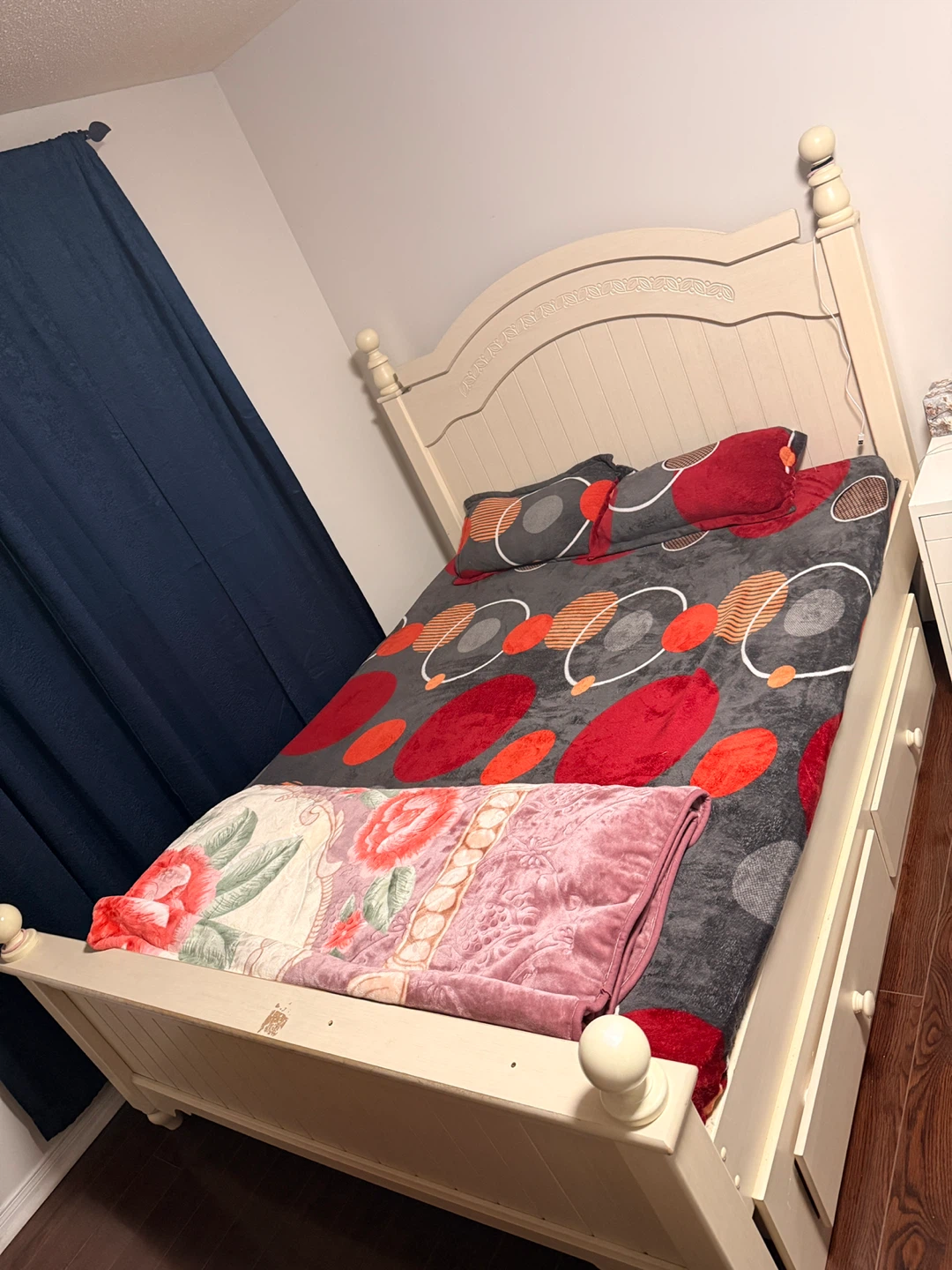 Cream Wooden Bed Frame with Drawers
