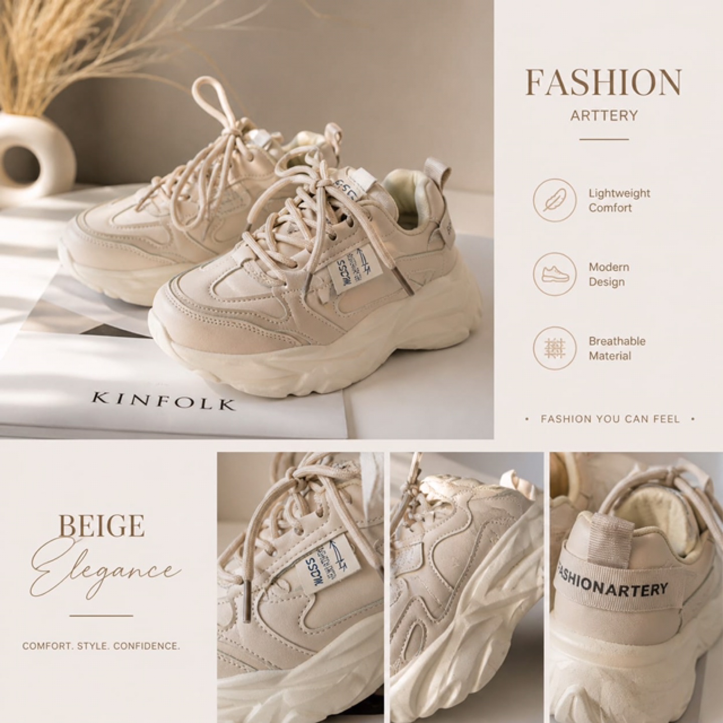 FASHION ARTTTERY Beige Sneakers