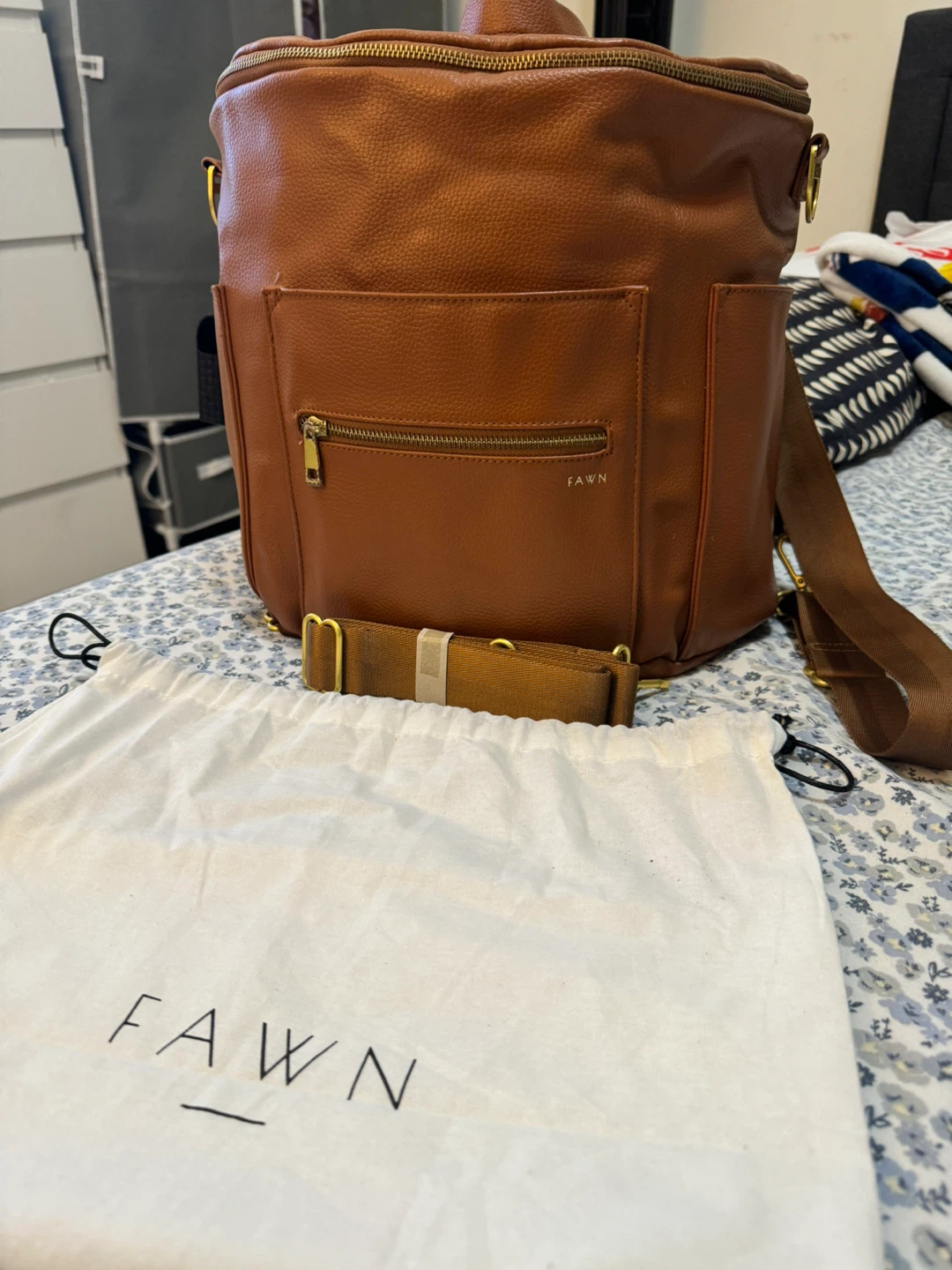 Fawn Design Diaper Bag Backpack - Brown Faux Leather - photo 4