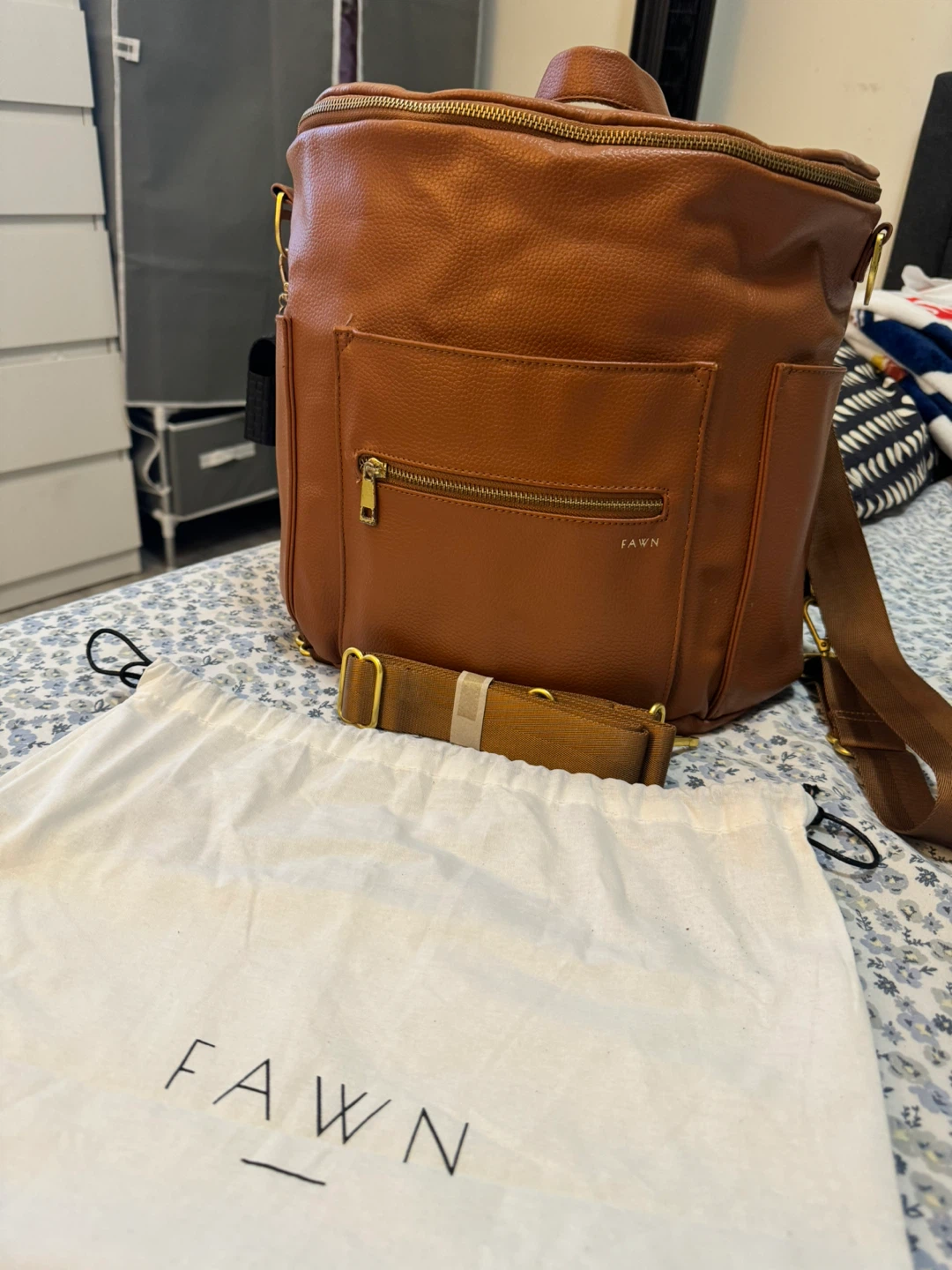 Fawn Design Diaper Bag Backpack - Brown Faux Leather - photo 3