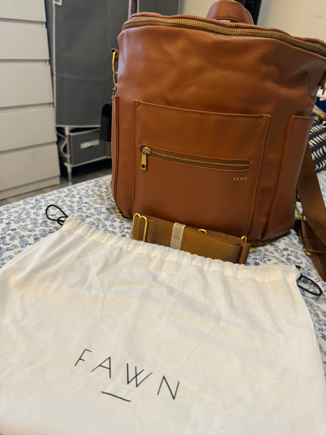 Fawn Design Diaper Bag Backpack - Brown Faux Leather