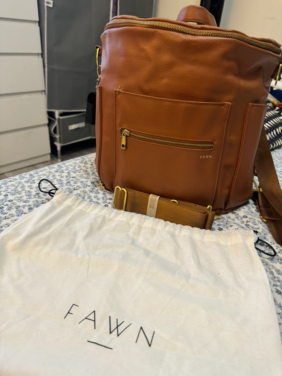 Fawn Design Diaper Bag Backpack - Brown Faux Leather - photo 2