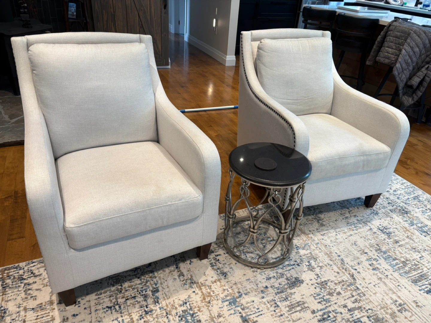 Set of 2 Accent Chairs - Cream Linen with Stud Detail