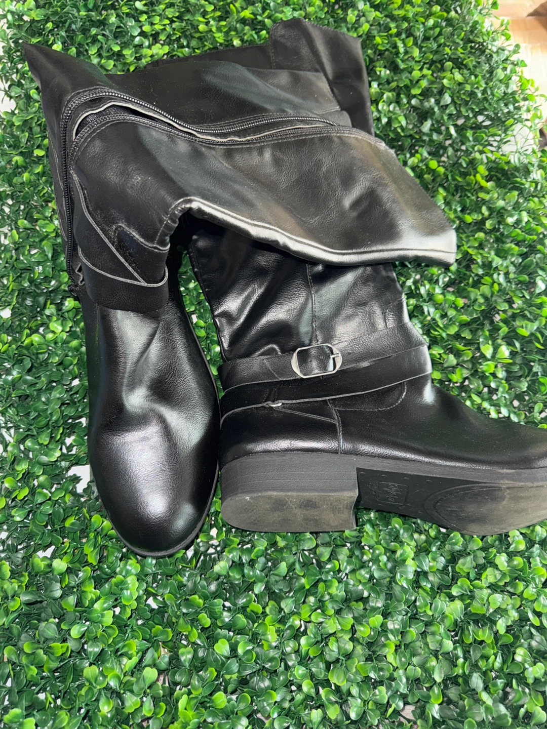 Black Knee-High Boots with Buckle Detail - photo 3