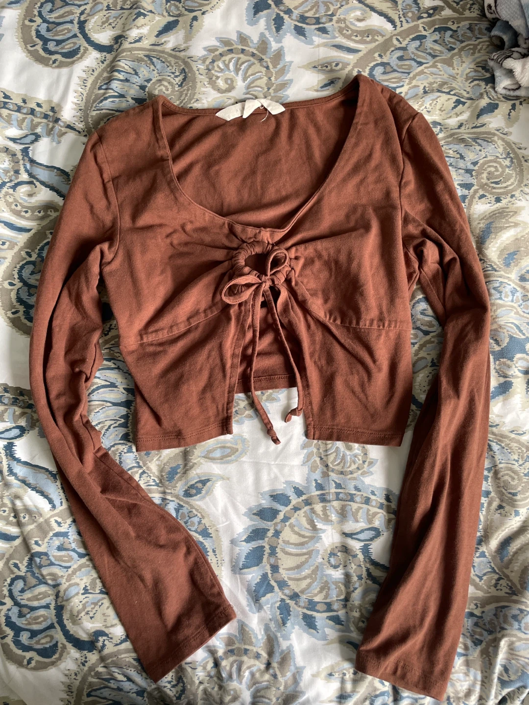 Brown Ruched Front Long Sleeve Top - photo 2