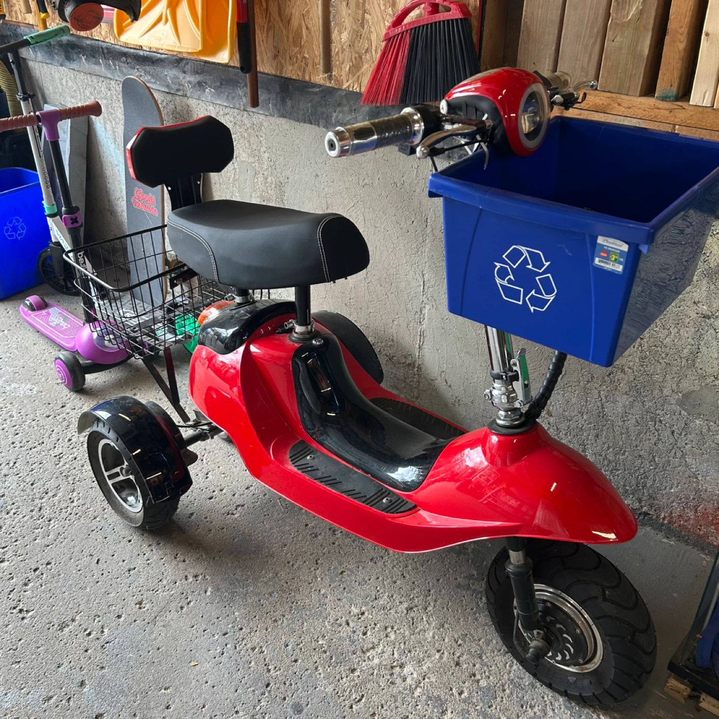 Red 3-Wheel Electric Scooter with Basket