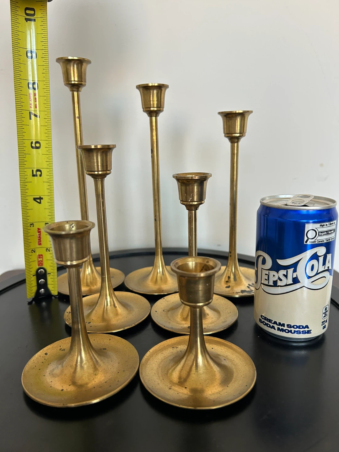 Vintage Brass  Candlestick Holders - Set of 7 - MCM Trumpet Base - photo 2