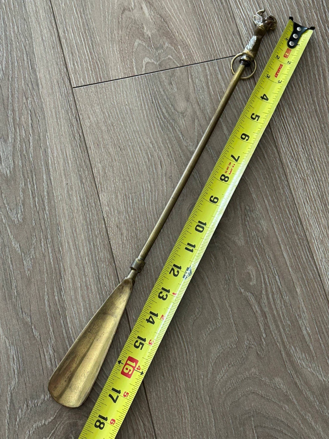 Vintage 18” Long Brass Shoe Horn - Antelope Gazelle Head Handle - photo 3