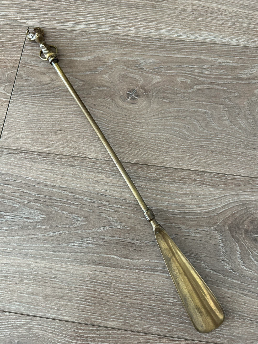 Vintage 18” Long Brass Shoe Horn - Antelope Gazelle Head Handle