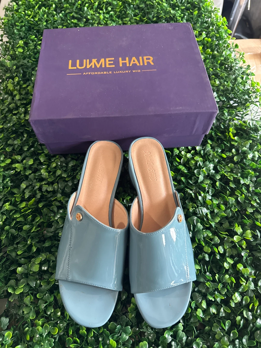 Light Blue Patent Mules with Block Heel - photo 2