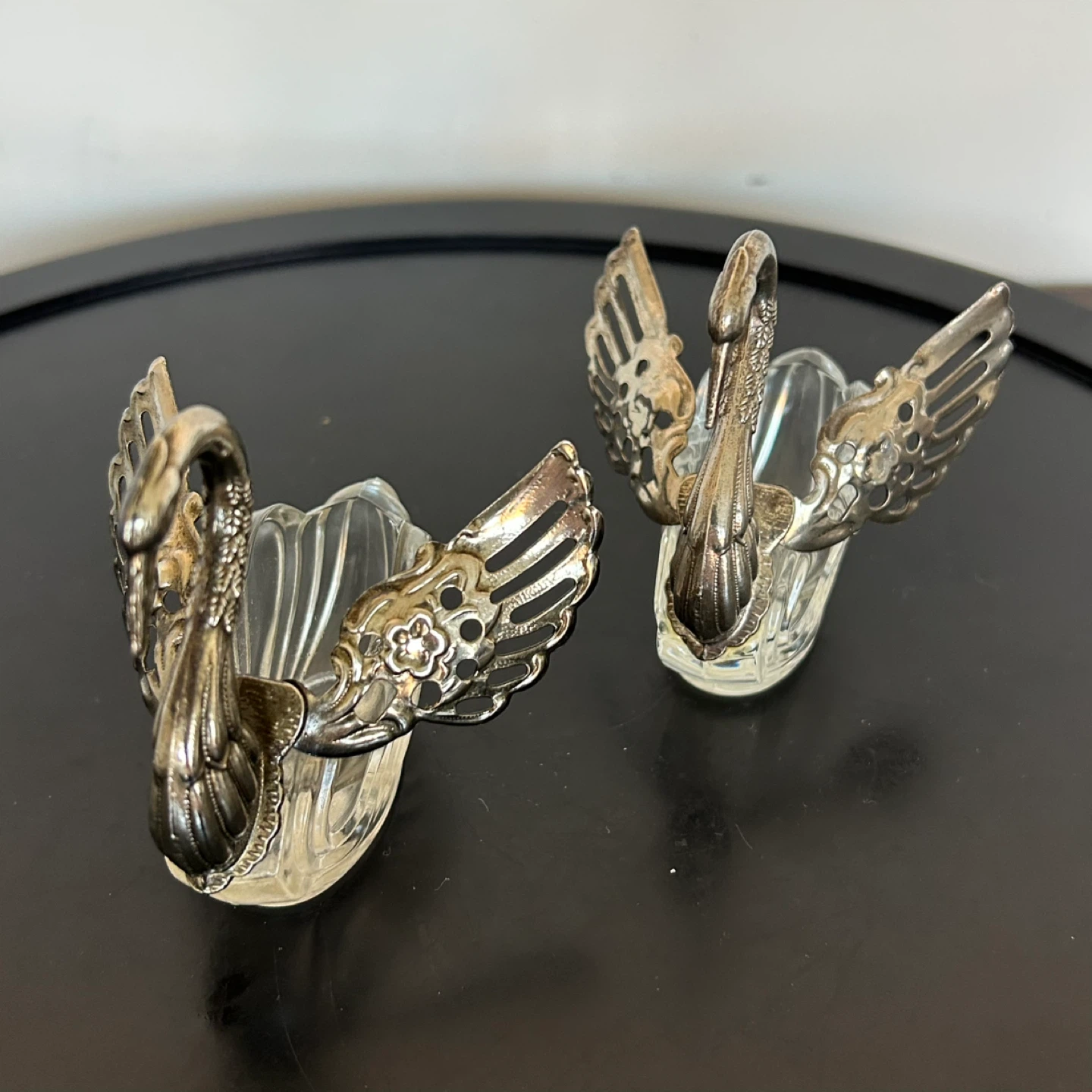 Vintage Silver Plated & Glass Swan Salt Cellars - Pair - photo 4