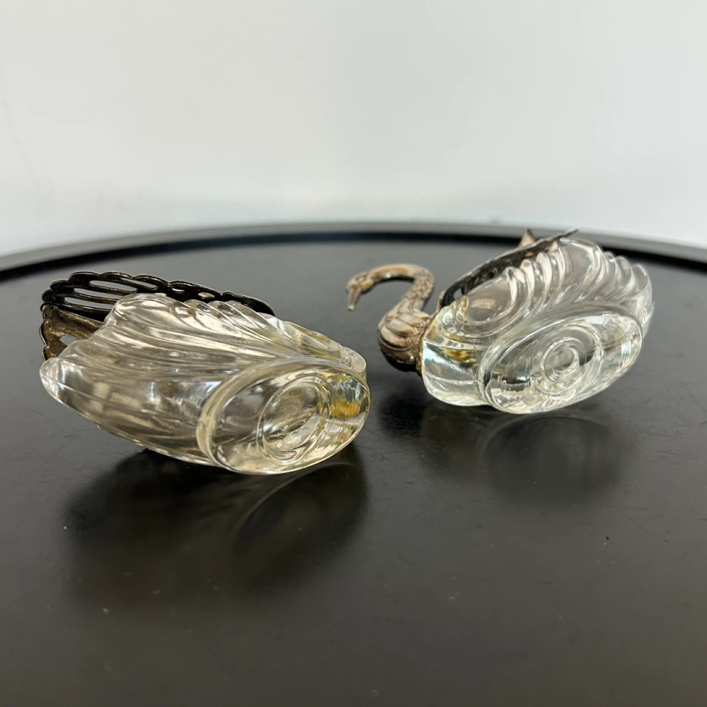 Vintage Silver Plated & Glass Swan Salt Cellars - Pair - photo 5