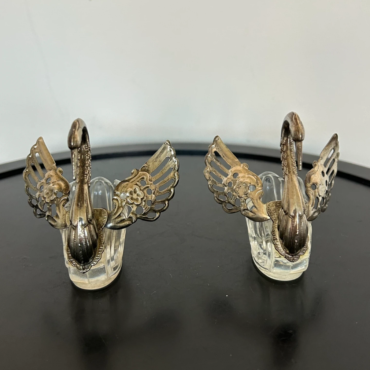 Vintage Silver Plated & Glass Swan Salt Cellars - Pair - photo 2