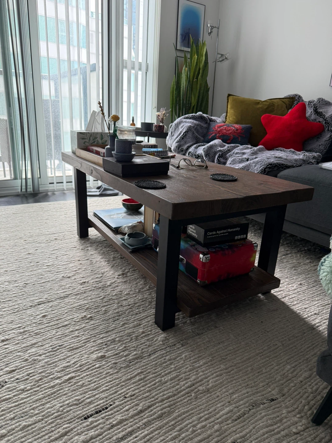 Wooden Coffee Table with Two Shelves
