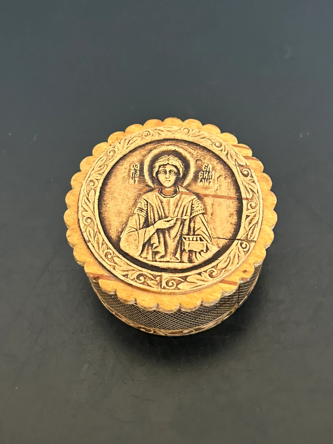 Vintage Carved Birch Bark Box - St. Panteleimon