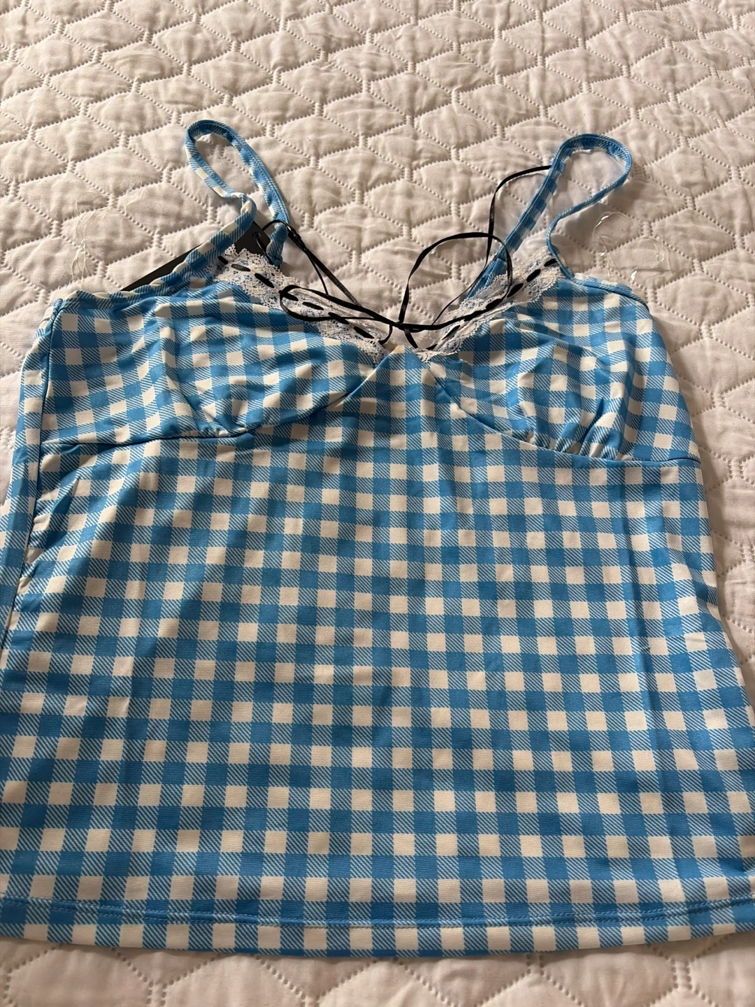 Blue and White Gingham Camisole Top