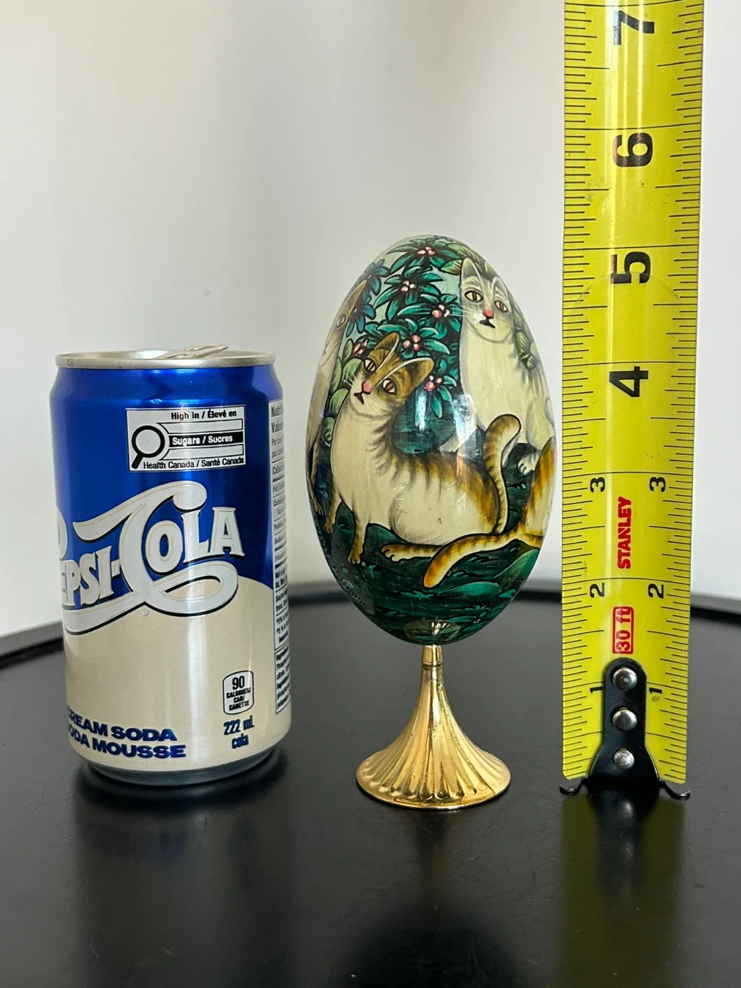 Vintage Balinese Hand-Painted Wooden Egg - Whimsical Cats - photo 2