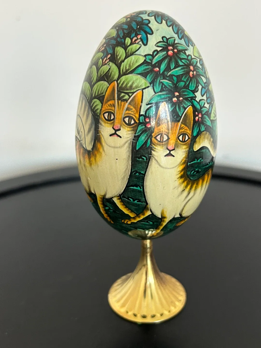 Vintage Balinese Hand-Painted Wooden Egg - Whimsical Cats - photo 4