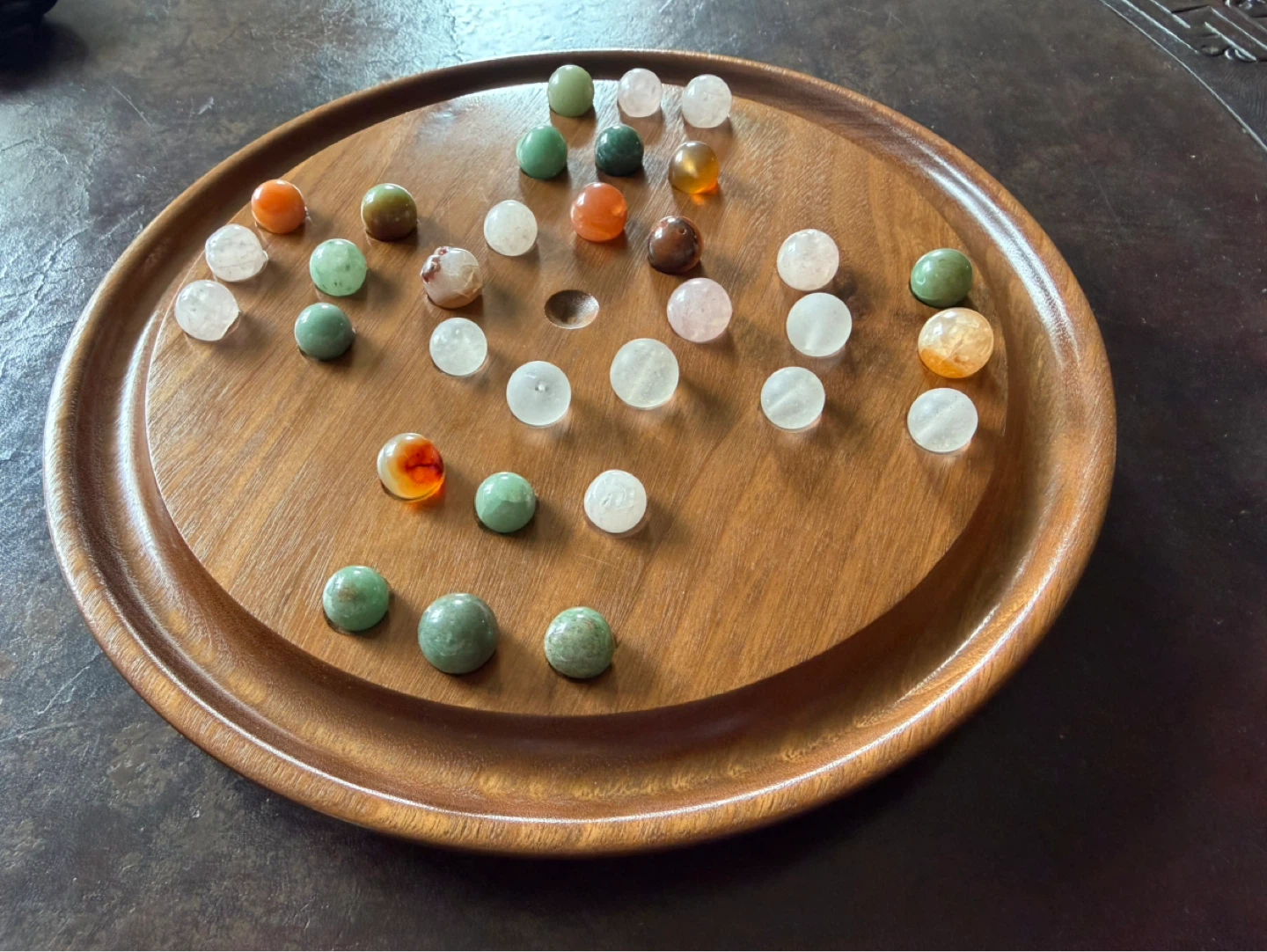 Brazilian Wooden/Stone Solitaire Board Game