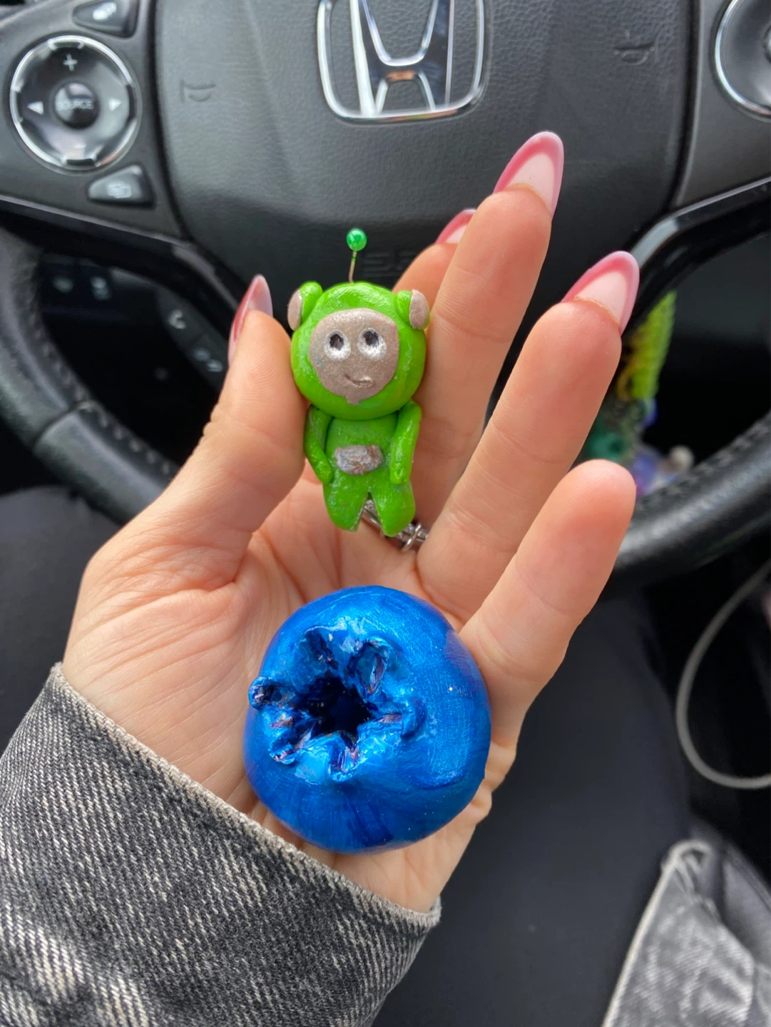 Handmade Green Alien and Blue Berry Charms