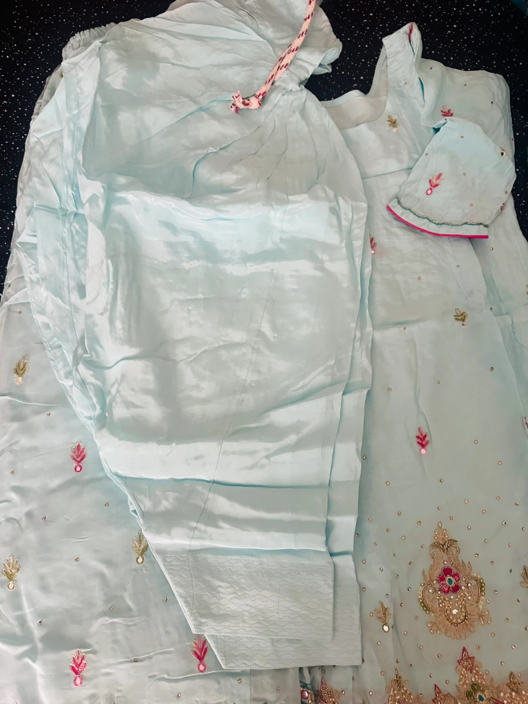 Light Blue Embroidered Salwar Kameez with Dupatta and sarara - photo 3
