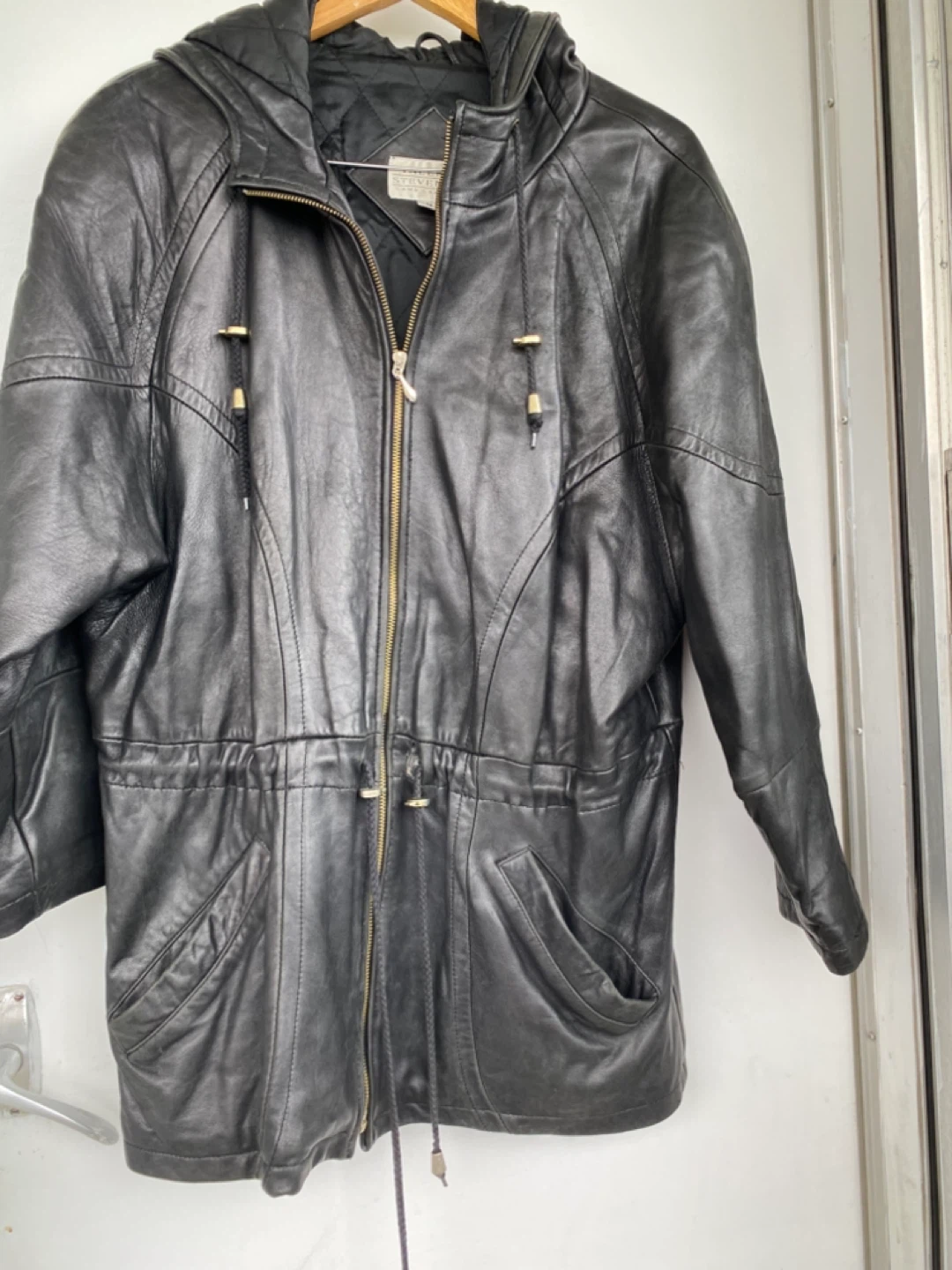 Valerie Stevens II Black Lamb Leather Hooded Jacket - Size 1X