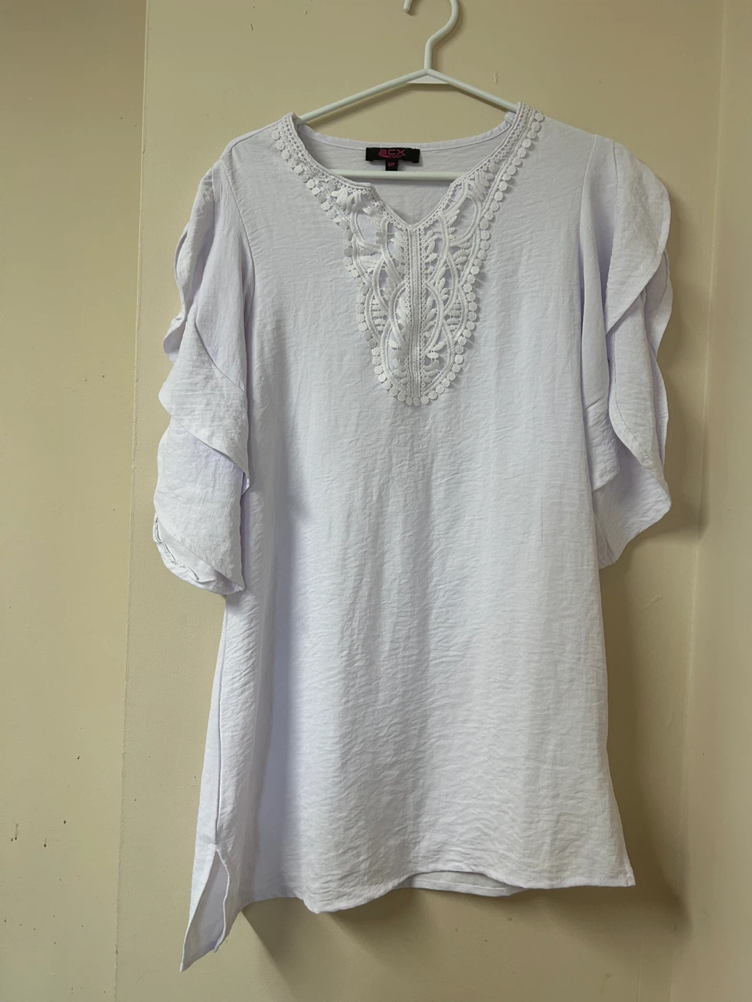 White Lace Trim Tunic Top