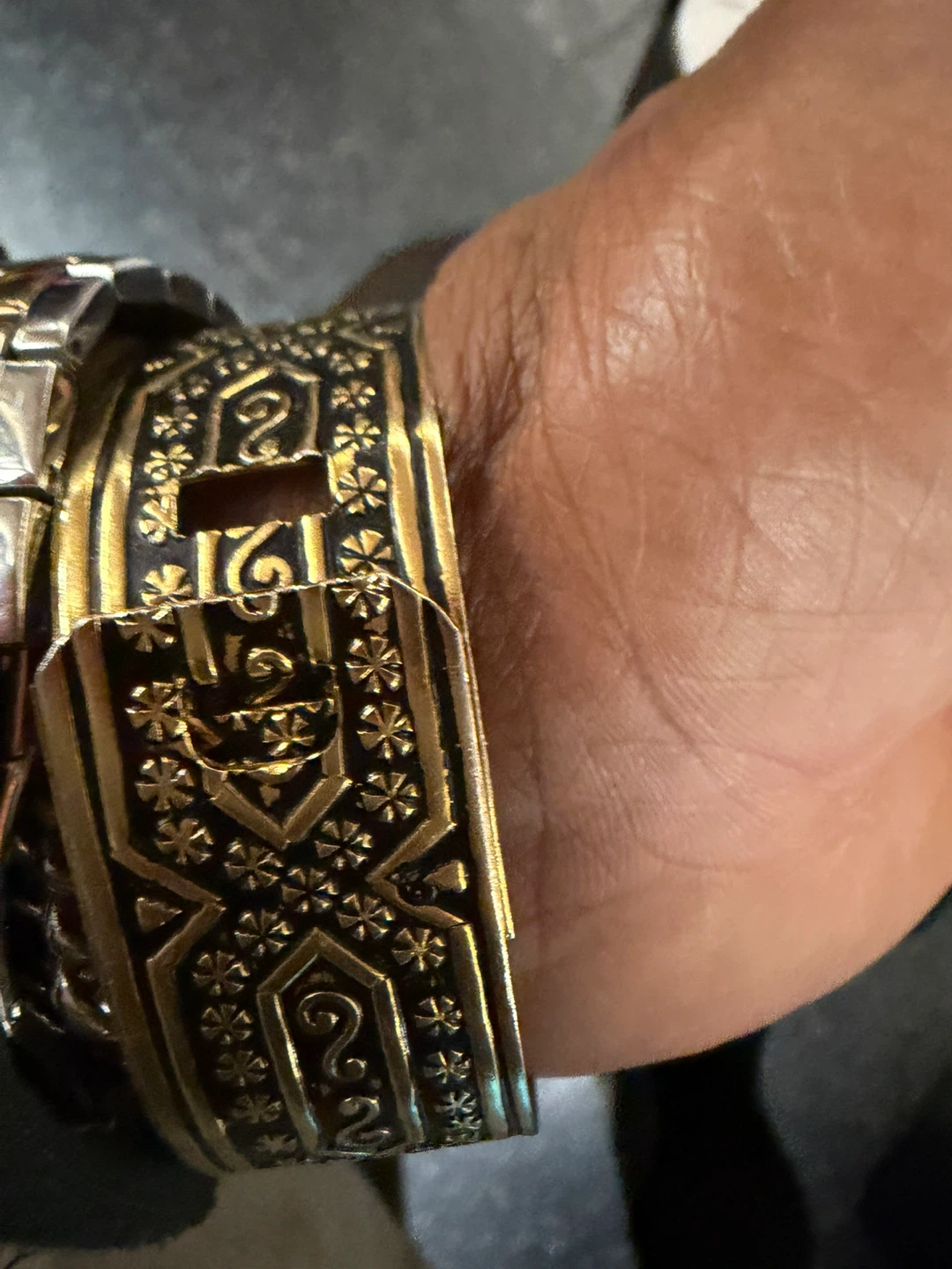 Ornate Gold Tone Cuff Bracelet
