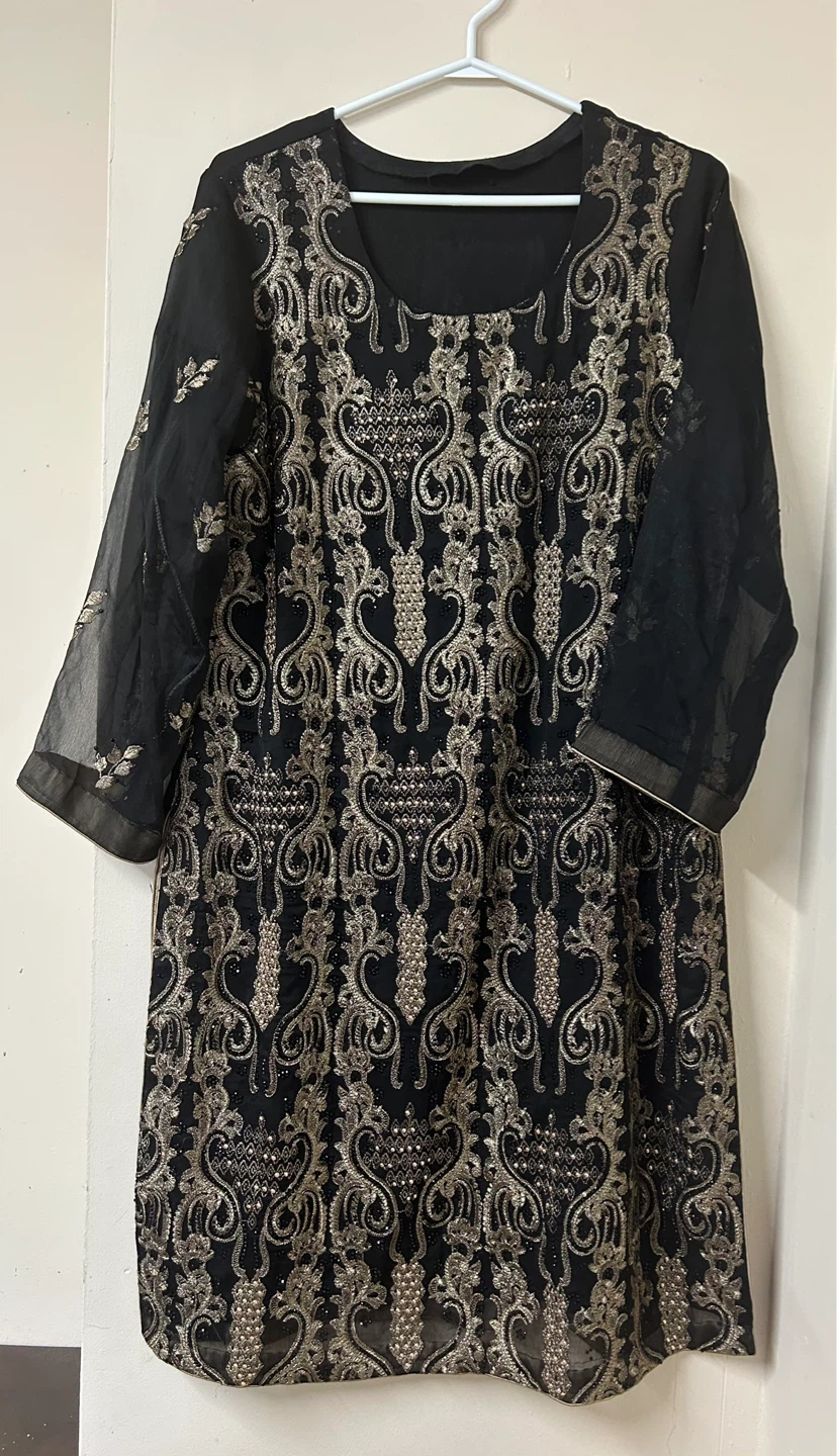 Black Embroidered Kurti with Dupatta