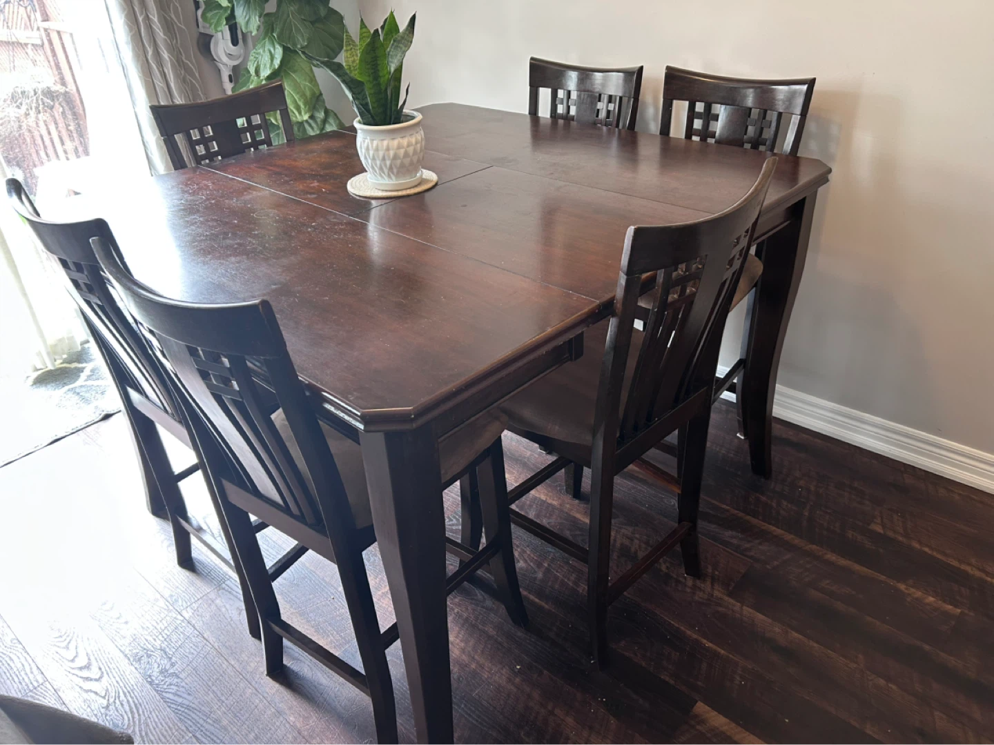 Dark Wood Dining Table with 8 Chairs