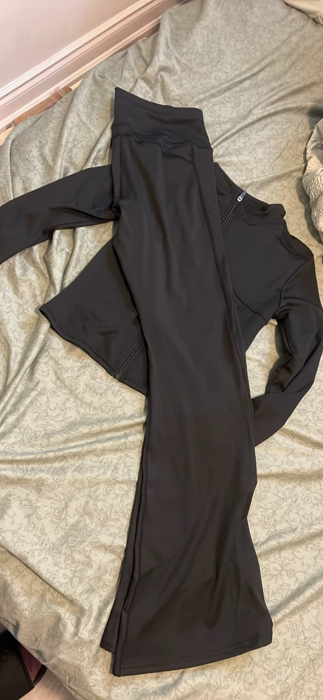 Black Athletic Set - Zip-Up Jacket and Flare Pants