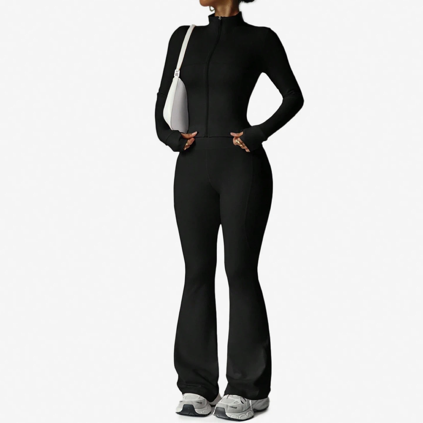 Black Athletic Set - Zip-Up Jacket and Flare Pants - photo 3