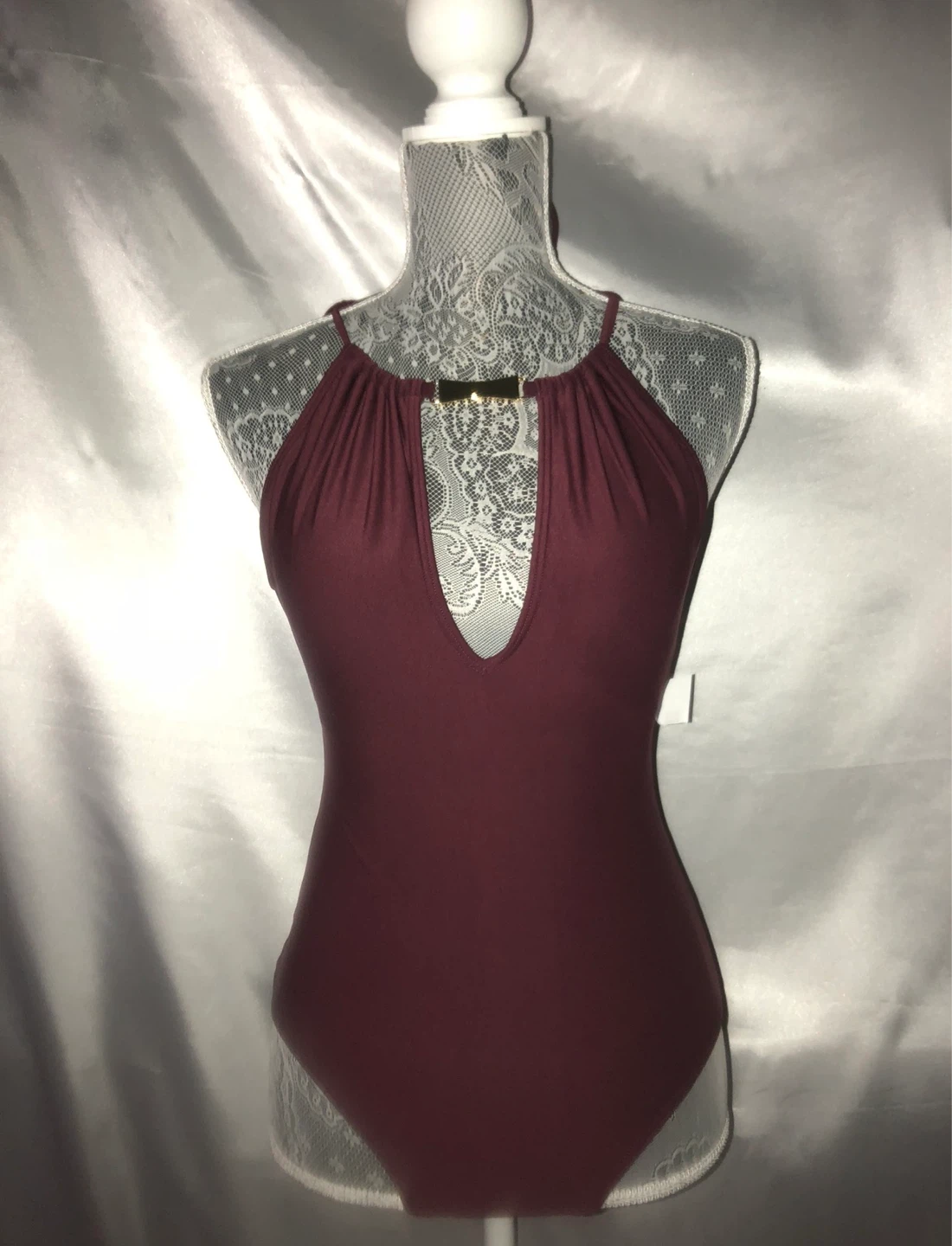 Kate Spade Maroon Halter One-Piece Swimsuit with Lace Back