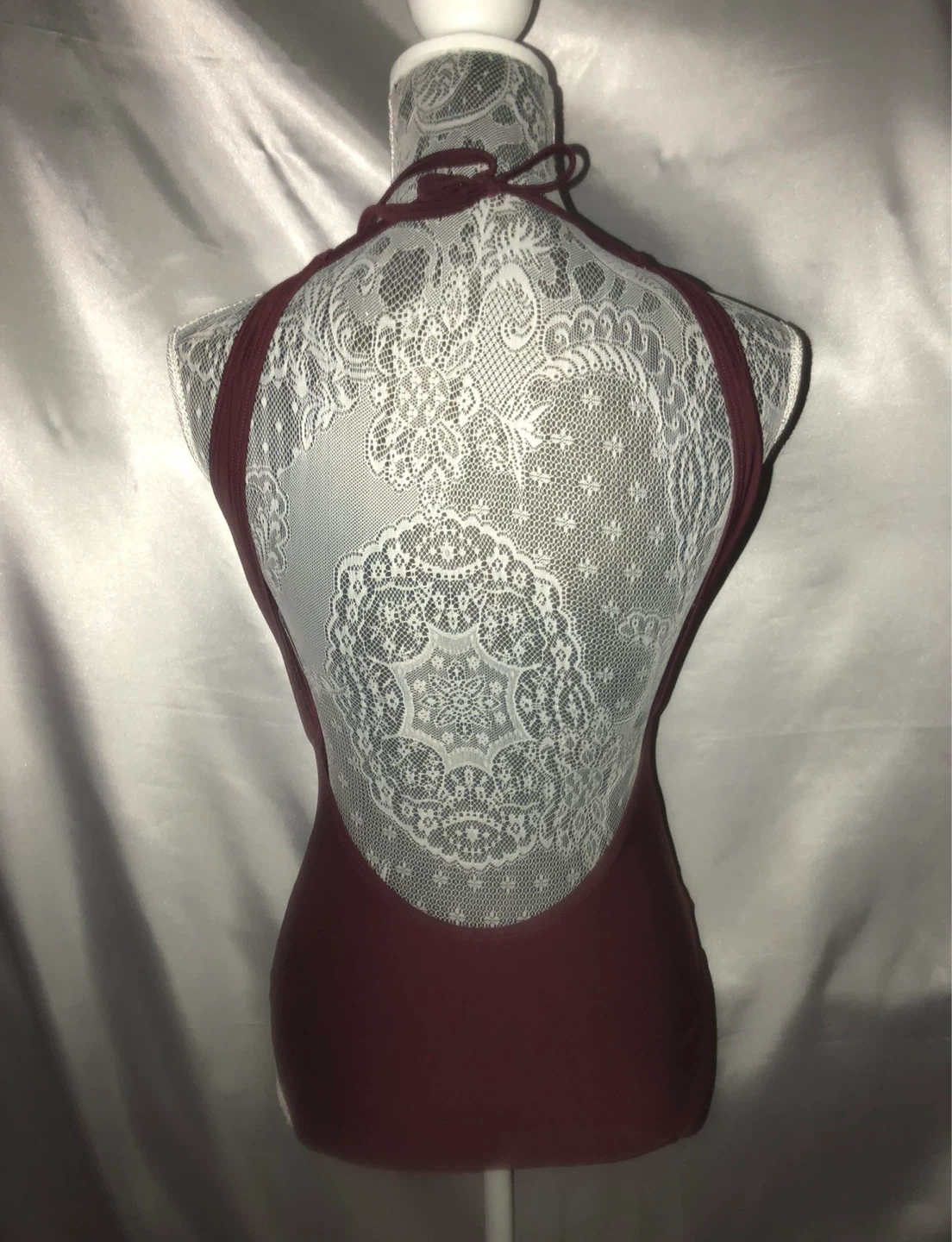 Kate Spade Maroon Halter One-Piece Swimsuit with Lace Back - photo 2
