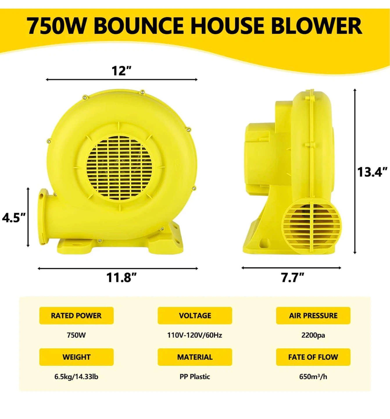 750W Inflatable Bounce House Air Blower Fan Pump B75 - photo 3