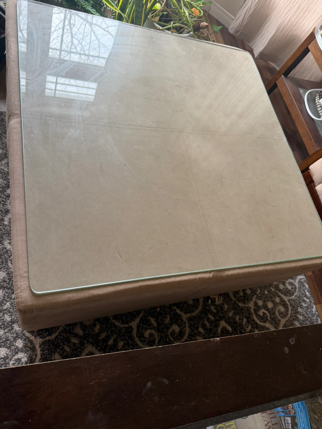 Upholstered Ottoman with Glass Top Coffee Table - photo 2