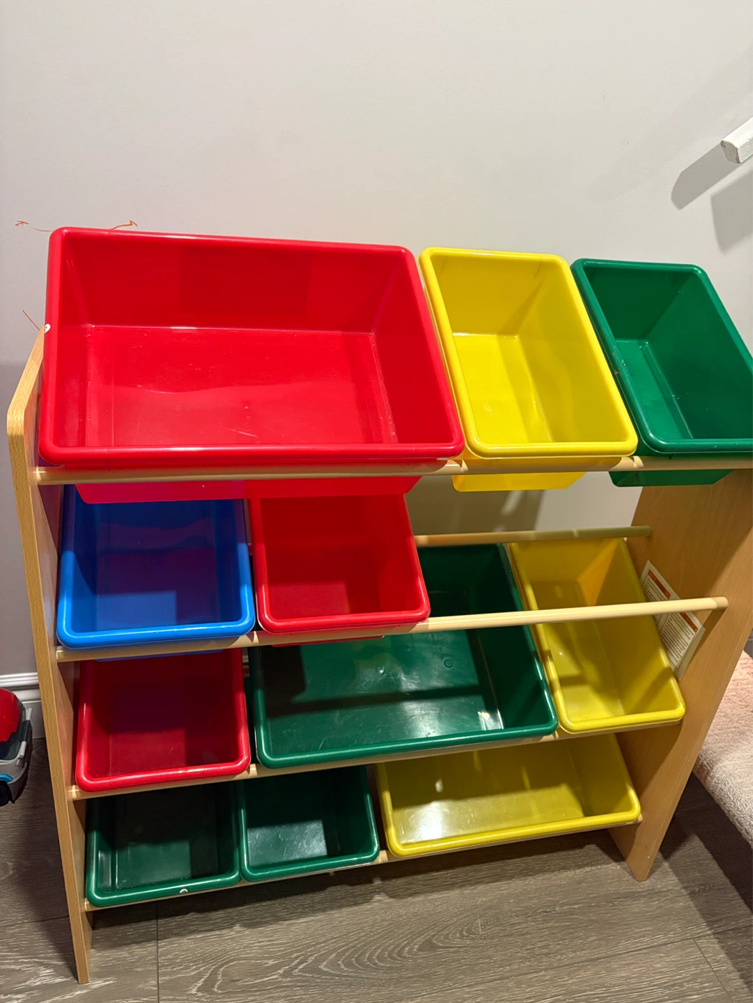 Wooden Toy Storage Organizer with Colorful Bins - photo 2