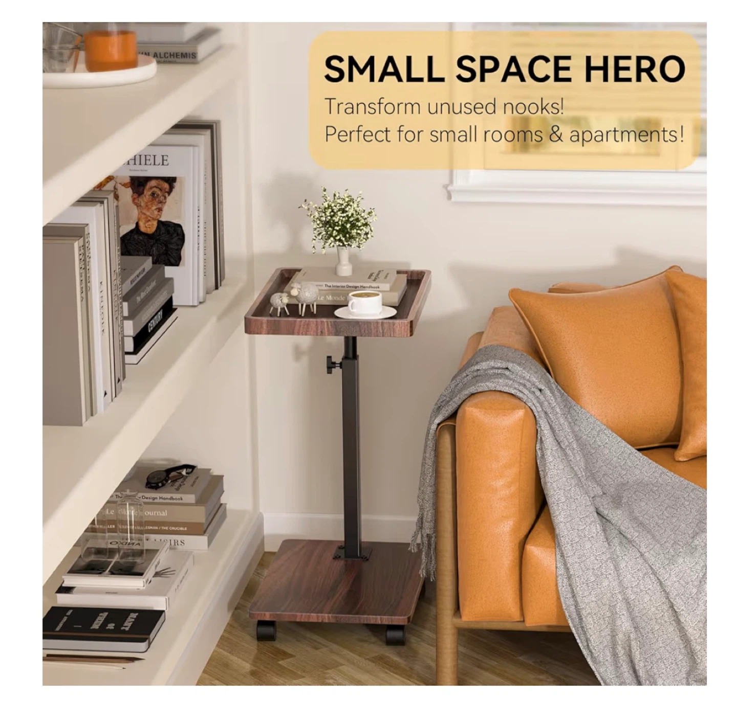 Adjustable Height Rolling TV Tray Table - Walnut Brown 2HR - photo 3