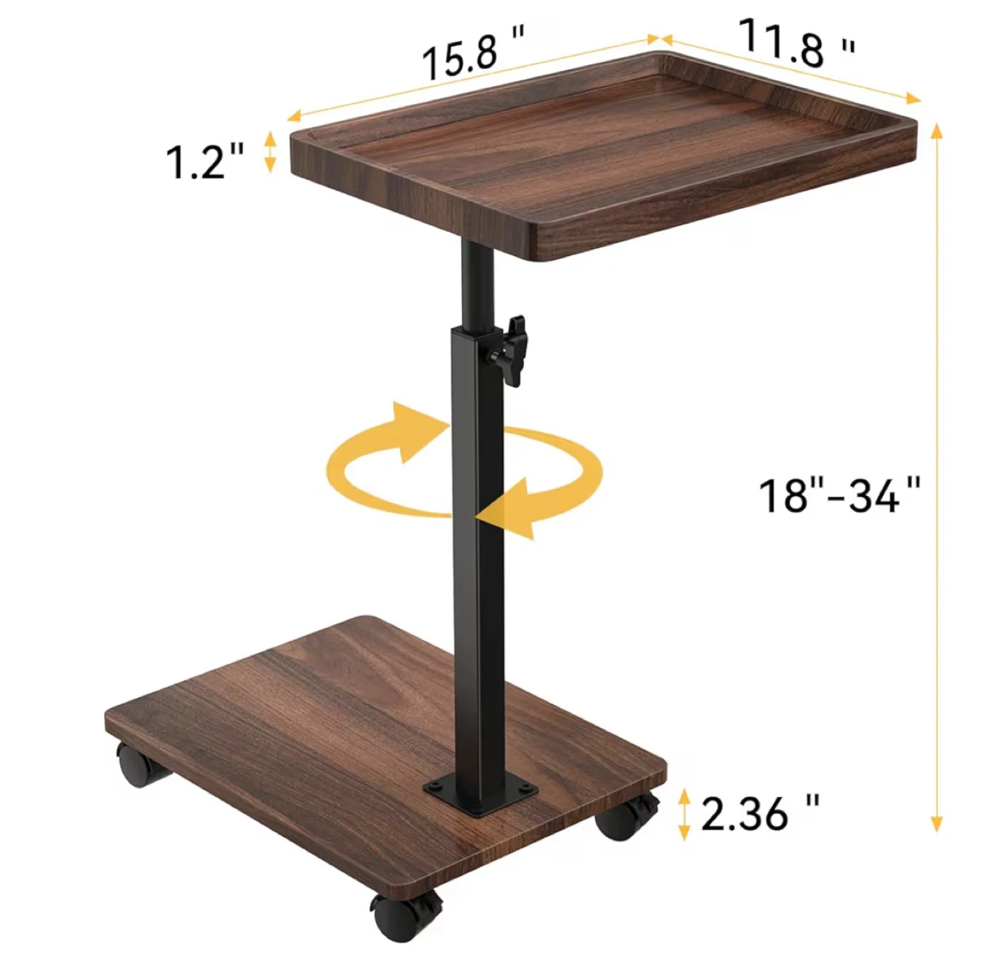 Adjustable Height Rolling TV Tray Table - Walnut Brown 2HR - photo 2