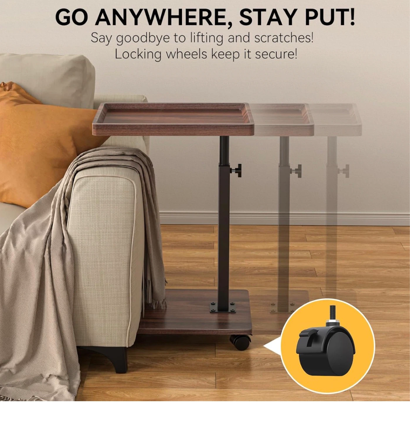 Adjustable Height Rolling TV Tray Table - Walnut Brown 2HR - photo 5