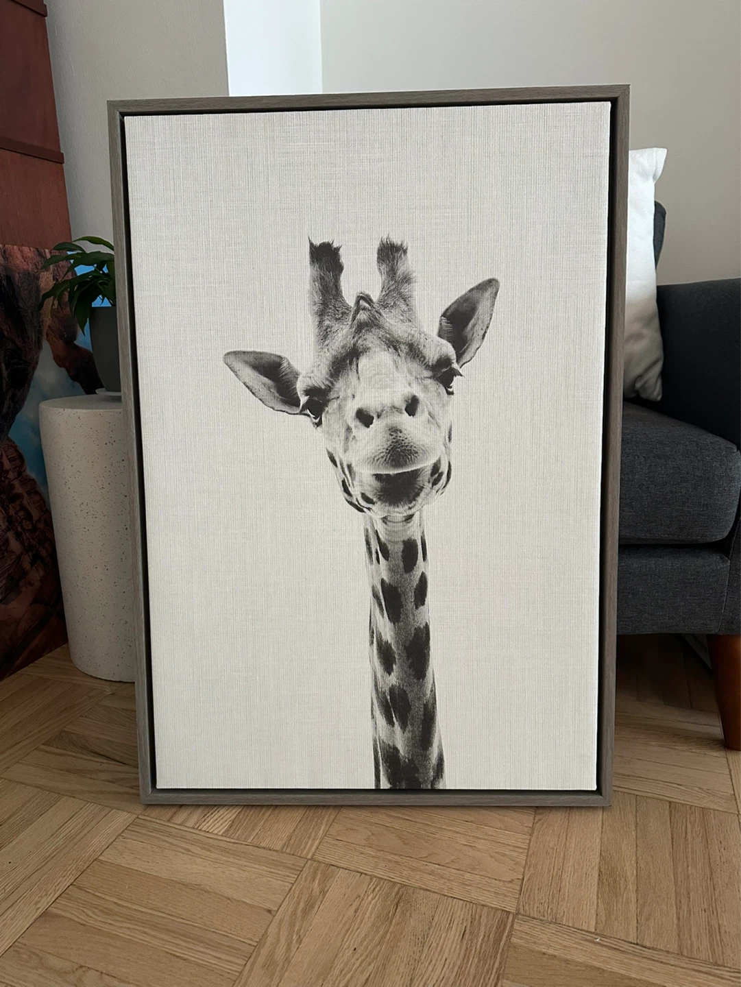 Simon Te Framed Canvas Art - Giraffe