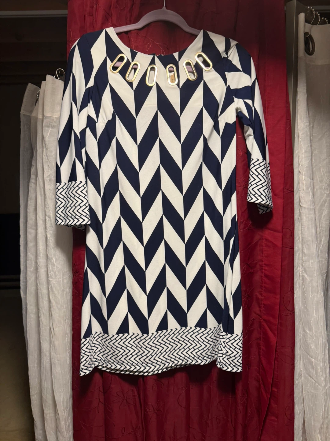 Haani Women's Navy & White Chevron Sheath Dress Size S - photo 2