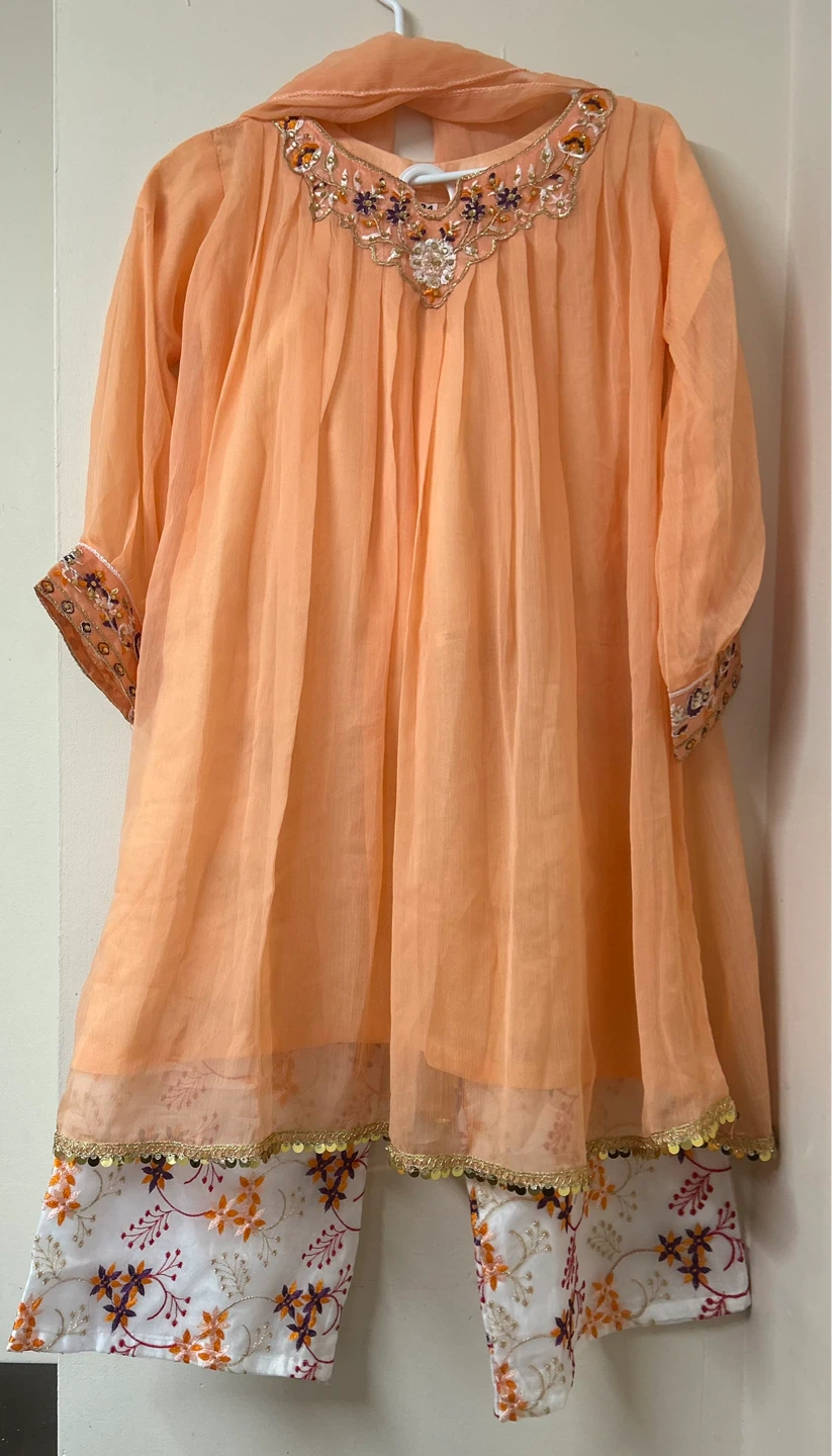 Kids Peach Kurta with Pants and Scarf