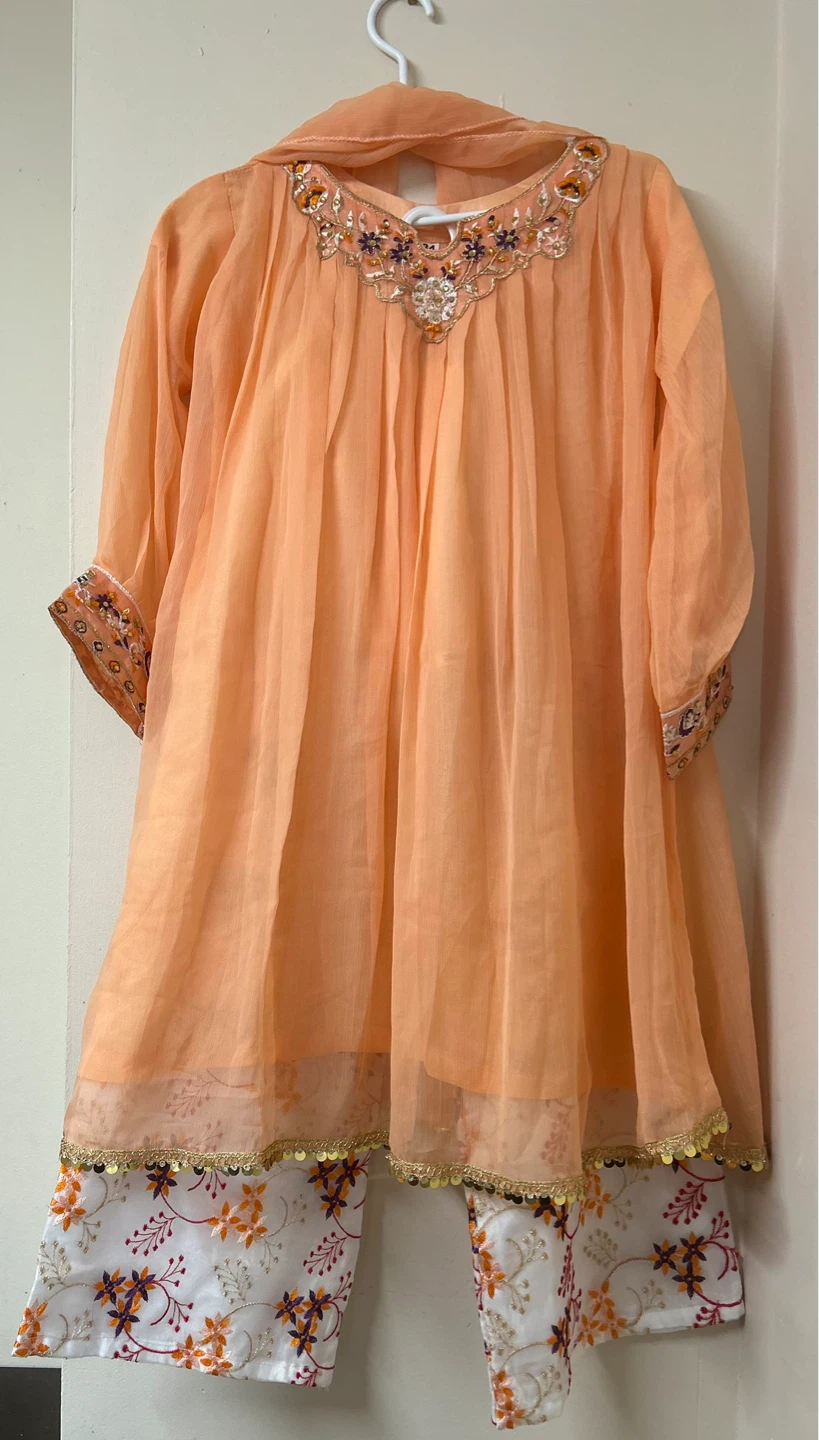 Kids Peach Kurta with Pants and Scarf - photo 2
